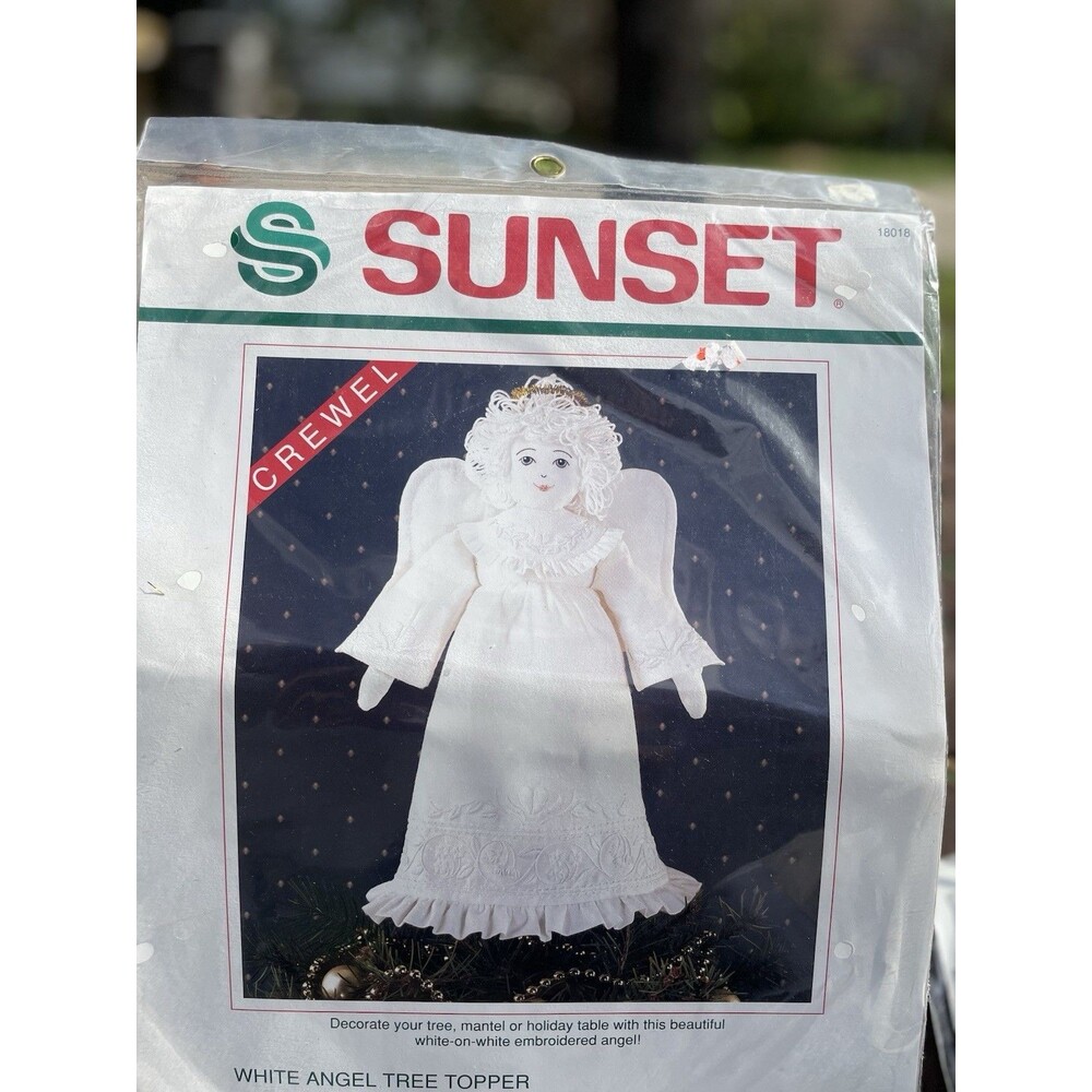 Sunset Crewel 13” White Angel Tree Topper Kit 18018 Vintage 1991 NIP Crafts